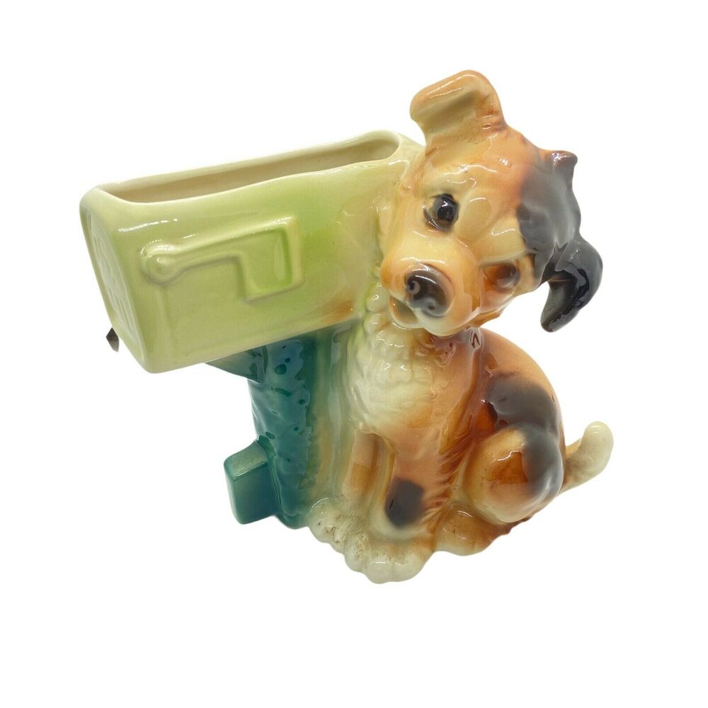 Planter Dog And US Mailbox Vintage Royal Copley Ceramic Decorative Cute Little